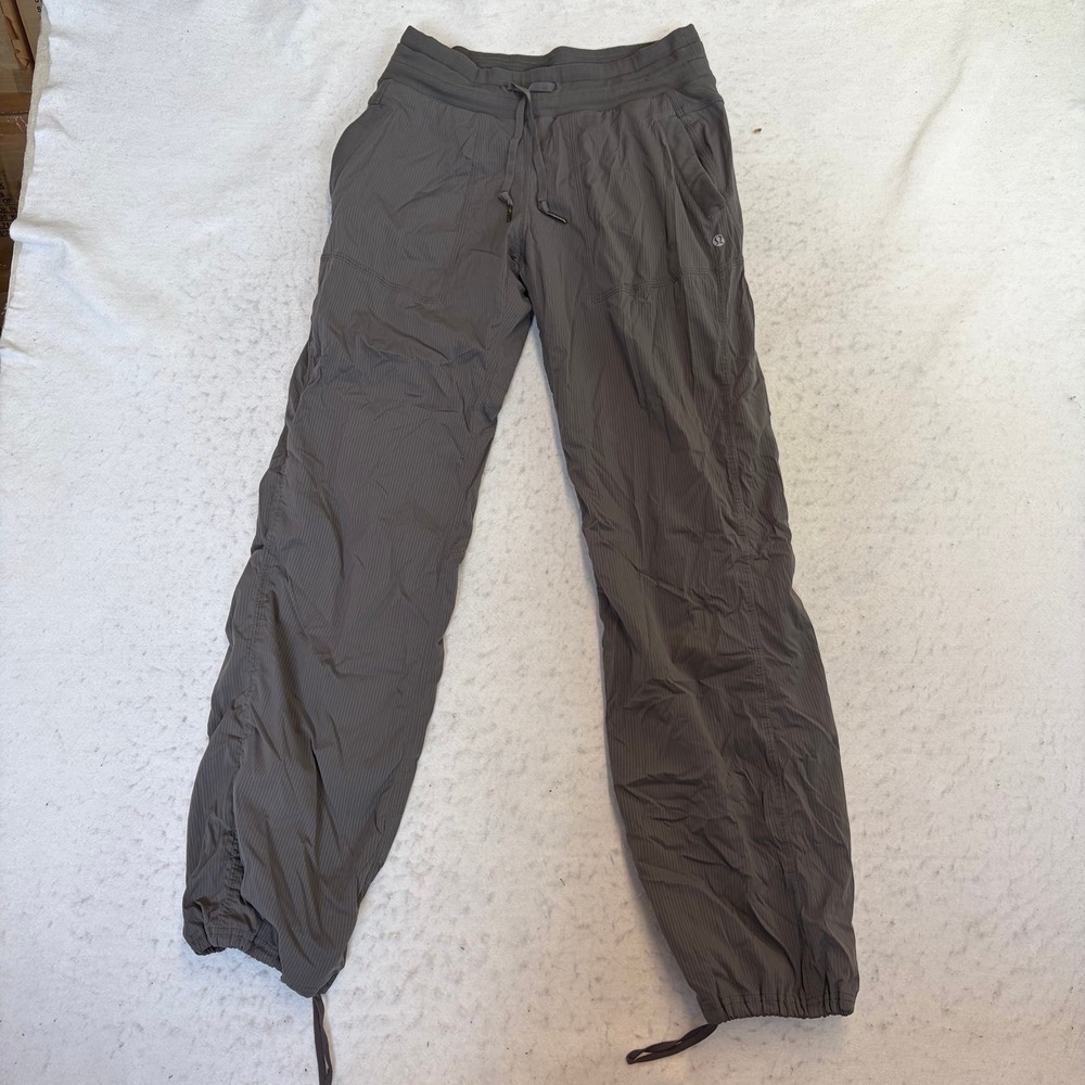 Lululemon Studio Pant Women Size 6 Gray Pinstripe Drawstring Adjustable Hem